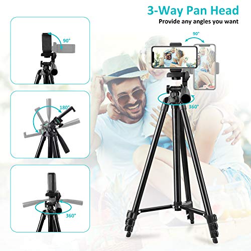 Phone Tripod, 51″ Tripod for iPhone Cell Phone Tripod with Phone Holder