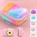 MoKo Kids Camera Case Compatible with Seckton/Goopow/CIMELR/Ourlife/OZMI/GKTZ/Dylanto/PROGRACE/Rindol/Dwfit/hyleton Digital & Video Camera, PU Hard Carrying Bag with Inner Pocket, Pink Starry Sky