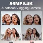 56MP Digital Cameras for Photography, 4K Autofocus Video Camera with 32GB TF Card & 2 Batteries,18X Zoom Anti-Shake Point and Shoot Digital Cameras,Compact Camera for Travel (K100 Sliver)