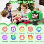 Agoigo Kids Waterproof Camera Toys for 3-12 Year Old Boys Girls Christmas Birthday Gifts HD Children’s Digital Action Camera Child Underwater Sports Camera 2Inch Screen with 32GB Card (Green)