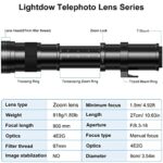 Lightdow 420-800mm f/8.3 Manual Zoom Super Telephoto Lens + T-Mount for Canon EOS Rebel T3 T3i T4i T5 T5i T6 T6i T6s T7 T7i SL1 SL2 6D 7D 7D 60D 70D 77D 80D 5D II/III/IV DSLR Camera Lenses