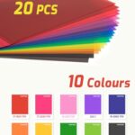 SAMNISOO 20 Pcs Color Correction Gel Light Filter, Transparency Film Plastic Sheets Colored Overlays Color Lighting Gel Filter, 10 Colors A4 Size