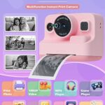 Dylanto Kids Camera Instant Print,1080P Kids Instant Cameras That Print Photos,Christmas Birthday Gifts for Girls Age 3-12,Portable Toy for 3 4 5 6 7 8 9 10 Year Old Girls Boys Pink