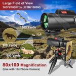 80×100 Monocular Telescope for Smartphones – High Powered HD Monocular with Tripod & Adapter, Low Light Vision for Adults – for Wildlife, Bird Watching, Hunting, Hiking