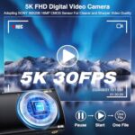 5K Digital Camera for Photography Autofocus with 5X Optical Zoom, 2024 Upgraded 64MP Vlogging Camera with Front and Rear Lens, Touch Screen, SD Card, 2 Batteries, Compact Point and Shoot Camera, Black