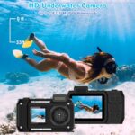 4K UHD 48MP Waterproof Camera 33FT Underwater Camera with 32G Card Rugged Dustproof Shockproof Autofocus Selfie Dual-Screen Digital Camera Underwater Photograph Camera for Snorkeling (Black)