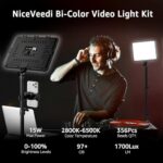 NiceVeedi 1-Pack Photography Lighting Kit, 2800-6500K Bi-Color LED Video Light Kit, Dimmable Studio Light with Tripod Stand & Phone Holder, Light for Video Recording, Game Streaming, YouTube