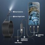 Dual-Lens Endoscope Camera with Light, 1920P HD Borescope Tools with 8 Adjustable LED Lights, Endoscope with 16.4ft Semi-Rigid Snake Camera, IP67 Waterproof Inspection Borescope for iOS and Android