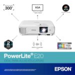 Epson, EPSV11H981020, PowerLite E20 3LCD Classroom Projector, 1 Each, White , 3.4″x11.8″x9.8″