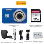 KODAK PIXPRO FZ55 16MP Digital Point & Shoot Camera, 5X Optical Zoom, 28mm Wide Angle, 1080P Full HD Video, Bundle with 32GB SD Card, Protective Case, and Hi-Speed Card Reader (Blue)