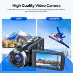 CAMWORLD 4K Video Camera Camcorder 42MP YouTube Vlogging Camera 18X Digital Zoom Webcam 3.0 Inch 270 Degree Rotation Screen Camcorders with 32G SD Card and 2 Batteries Recording While Charging