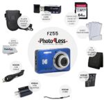 Kodak PIXPRO FZ55 Digital Camera (Blue) + Black Point & Shoot Camera Case + Transcend 64GB SD Memory Card + Tri-fold Memory Card Wallet + Hi-Speed SD USB Card Reader + More!