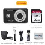 KODAK PIXPRO FZ55 16MP Digital Point & Shoot Camera, 5X Optical Zoom, 28mm Wide Angle, 1080P Full HD Video, Bundle with 32GB SD Card, Protective Case, and Hi-Speed Card Reader (Black)