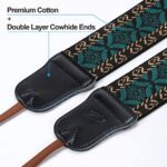 Padwa Lifestyle Mystic Green Embroidered Camera Strap – Double Layer Cowhide Ends,2″ Cotton Vintage Camera Straps, Adjustable Neck & Shoulder Strap for All DSLR Cameras,Great Gift for Photographers